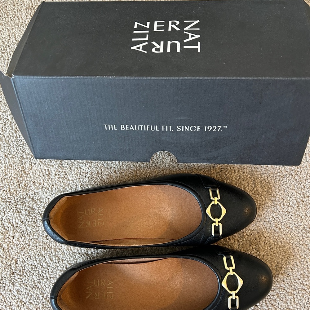 Naturalizer Black Loafers with Gold Accent